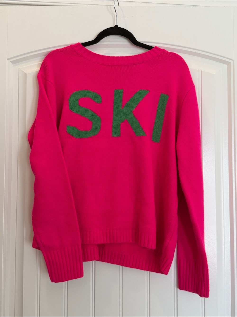 Panache Hot Pink Sweater with Green 'SKI' Lettering